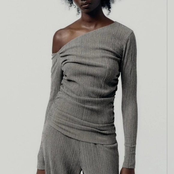 Zara TEXTURED ASYMMETRICAL TOP Dark anthracite SMALL - Picture 7 of 7
